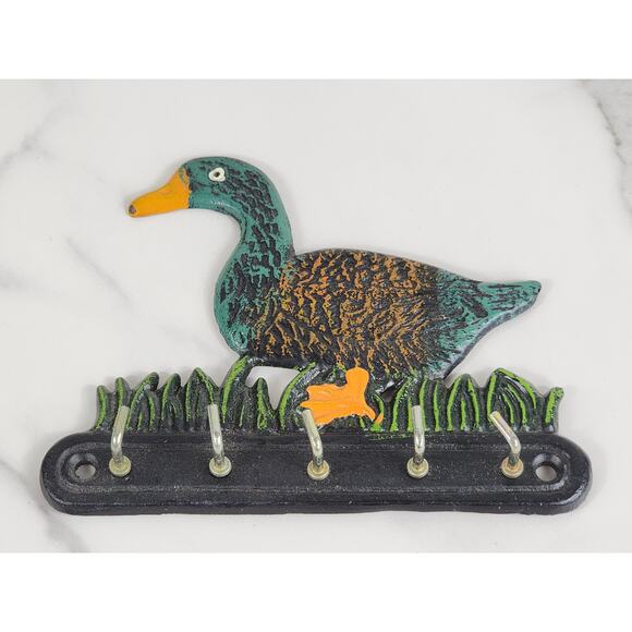 Retro Cast Iron Key Holder Ducking Duck 80's Wall Key Hook 5 1/2" Vintage - Picture 3 of 11